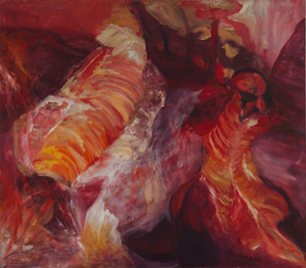 Stilleben mit Fleisch,2001, oil/canvas, 140x160cm 